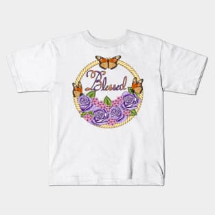 Blessed - Floral And Butterflies Kids T-Shirt